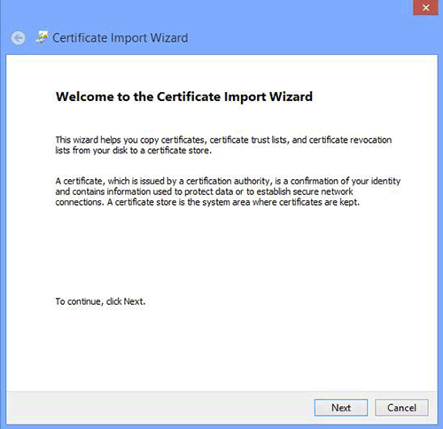 Google Chrome Certificate Import Wizard