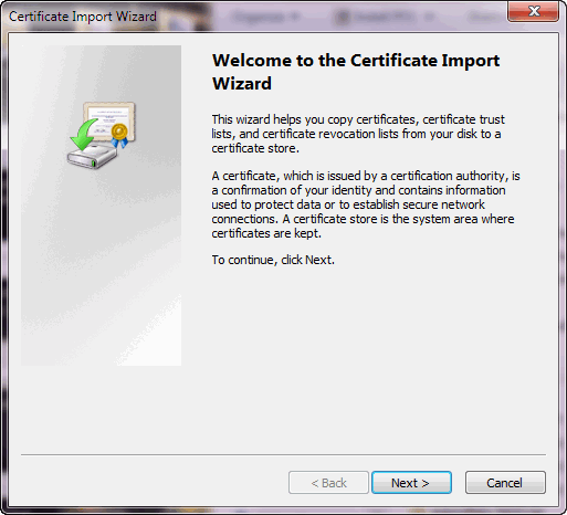 Windows Certificate Import Wizard