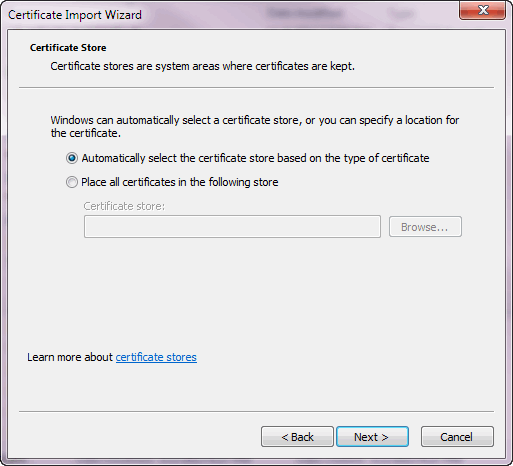 Certificate Import Wizard - Certificate Store