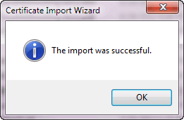 Certificate Import Wizard - Successful Install