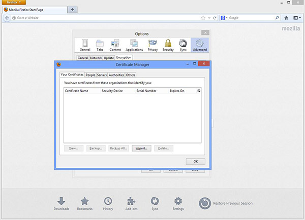 Firefox Certificate Manager