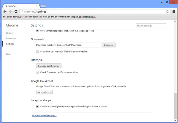 Google Chrome Advanced Settings