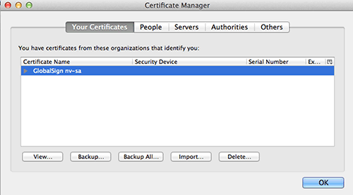 Firefox Certificate Manager