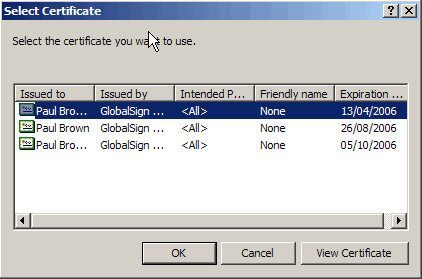 Outlook 2003 Select Certificate