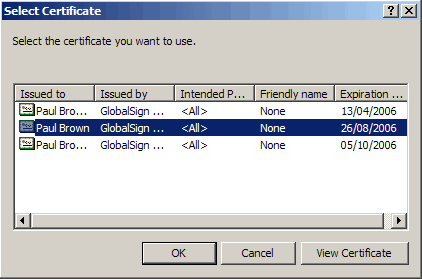 Outlook 2003 Select Certificate
