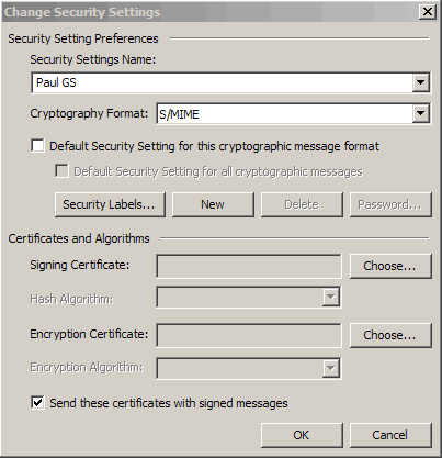 Outlook 2007 Change Security Settings Name