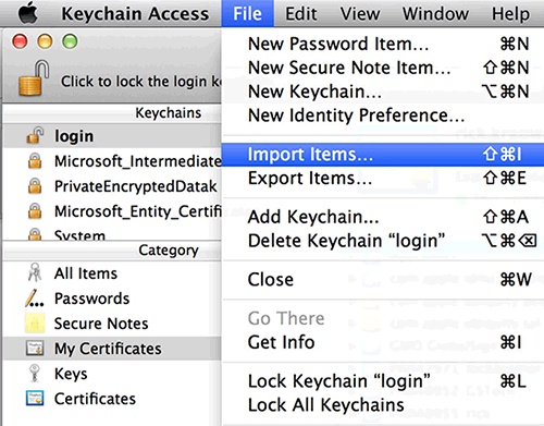 Mac OS Chrome Import Items Install Certificate