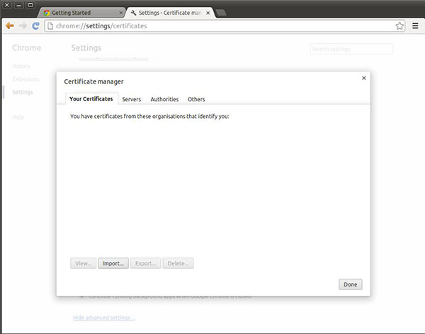 Linux Ubuntu Your Certificates- Import