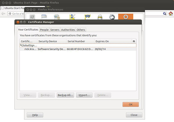 Linux Ubuntu Certificate Installed