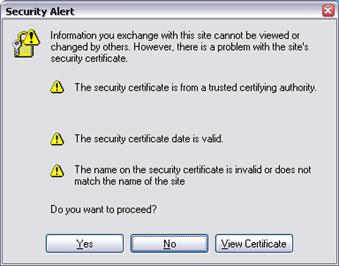 Security Alert Name of Certificate