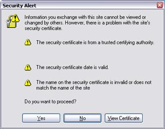 Invalid Security Certificate Name Error