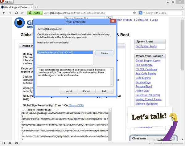 Install Certificate in Opera
