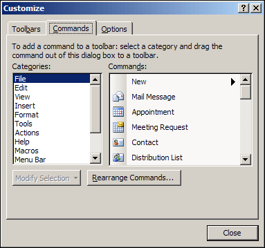 Select Commands Tab
