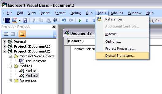 Click Digital Signature in Tools Drop Down