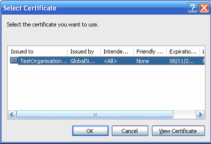 Timestamping Digital Signature Wizard Select Certificate