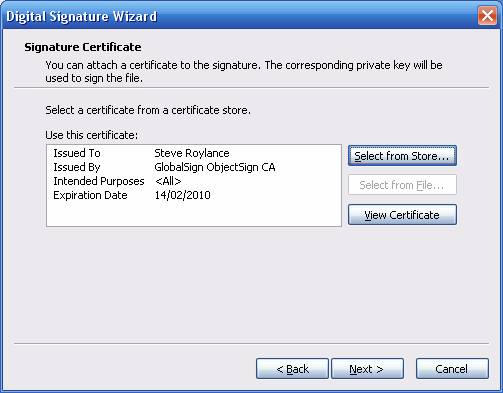 Timestamping Digital Signature Wizard Next