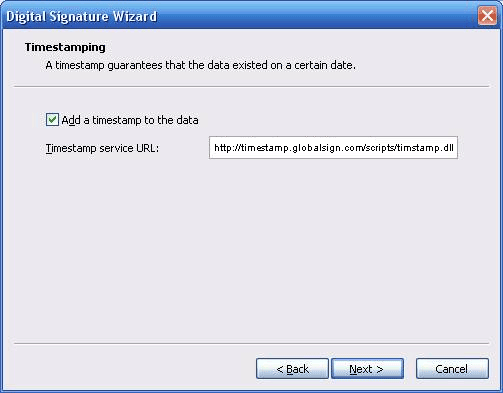 Timestamping Digital Signature Wizard Add Timestamp