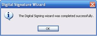 Timestamping Digital Signature Wizard Completed