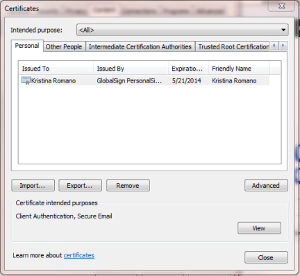 Internet Explorer Certificate Import