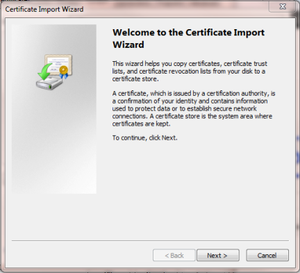 Internet Explorer Certificate Import Wizard