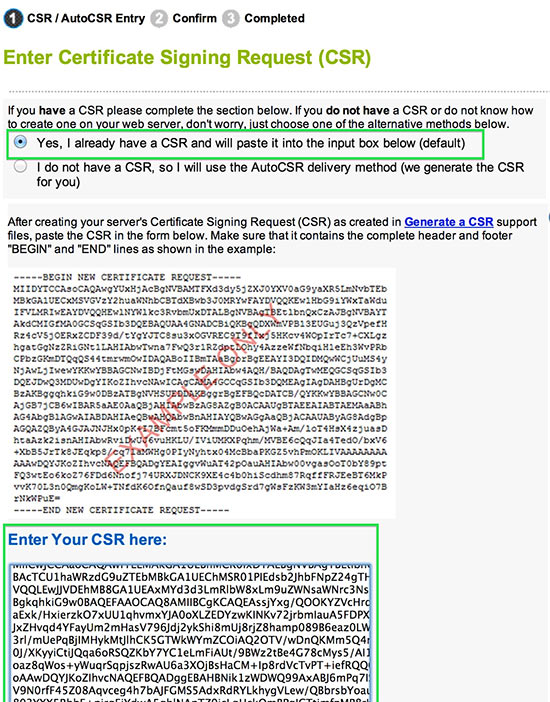 Enter Certificate Signing Request
