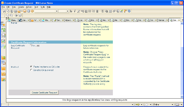 Lotus Domino Create Certificate Request