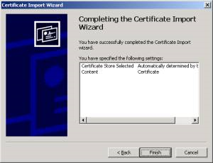 Completing the Certificate Import Wizard