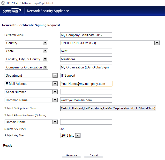 Sonicwall CSR Enter Information