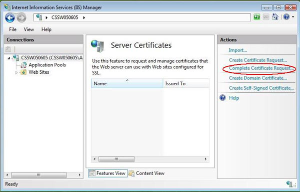 IIS 7 Server Certificate Request