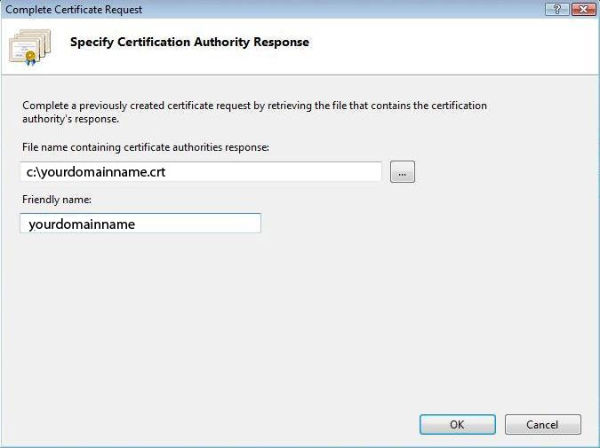 IIS 7 Complete Certificate Request Wizard 