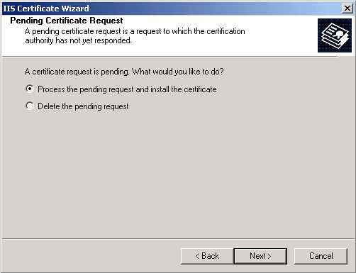 Microsoft Exchange 2003 IIS Certificate Wizard  Process Pending Request