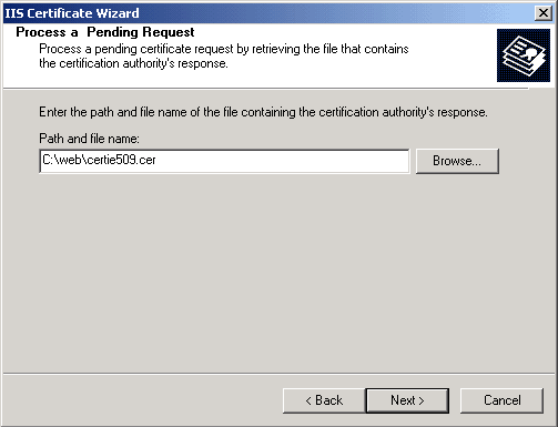 Microsoft Exchange 2003 IIS Certificate Wizard  Locate File