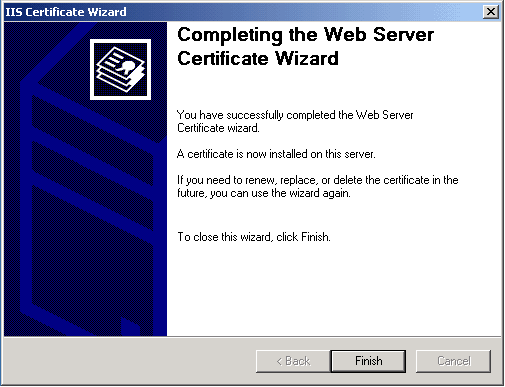 Microsoft Exchange 2003 IIS Certificate Wizard Confirmation