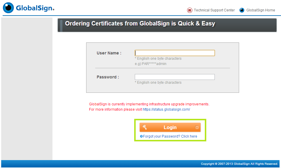 GCC Login Page