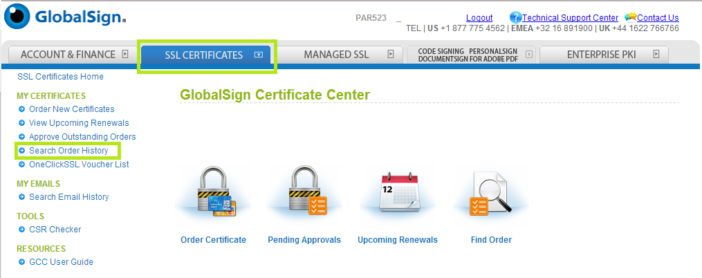 SSL Certificate Tab