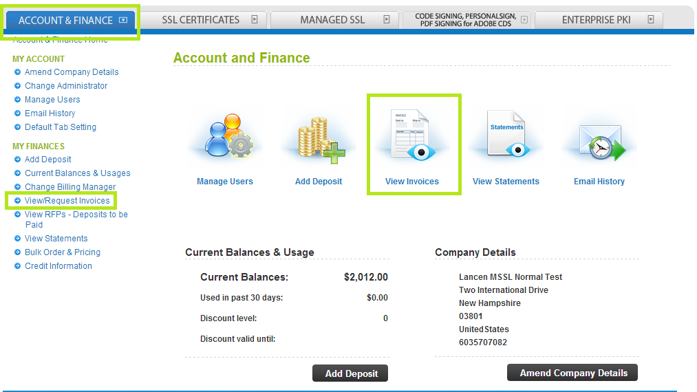 Account Finance Tab