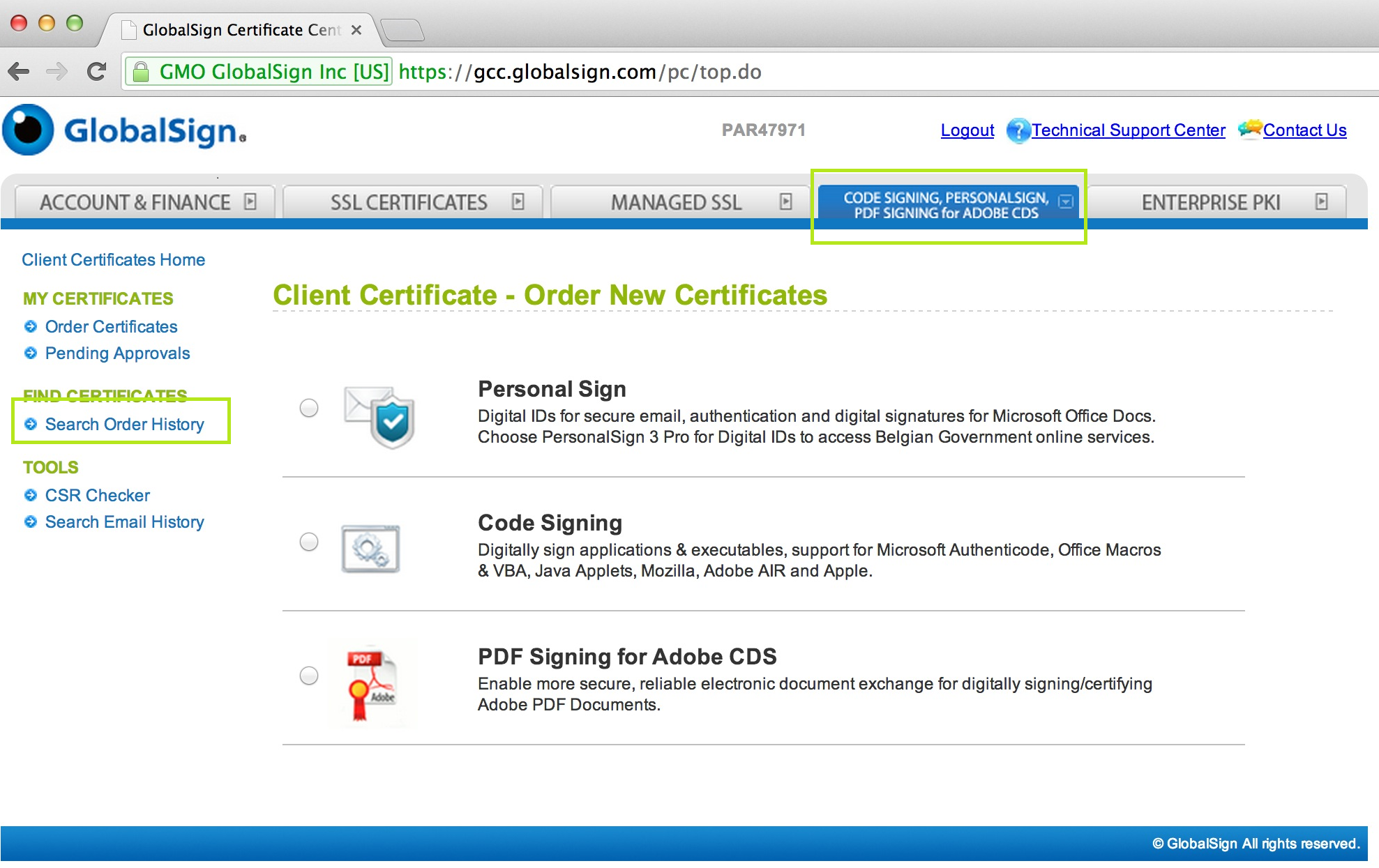 Client Certificate Tab