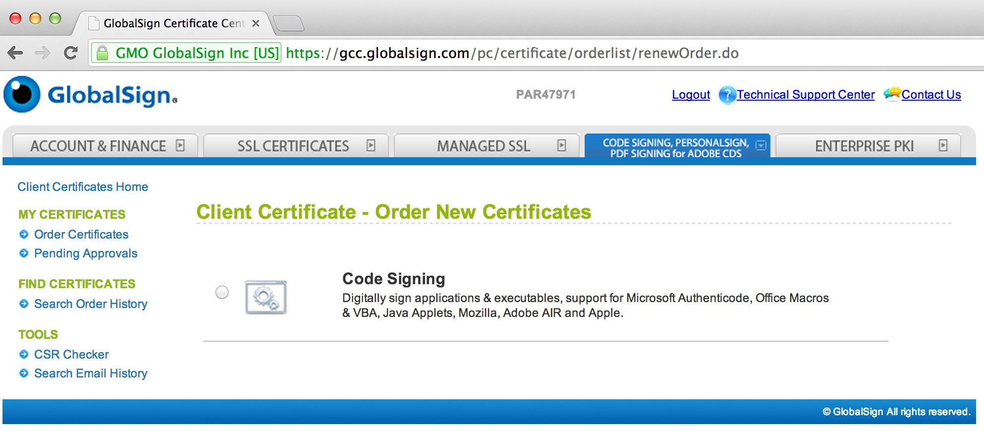 Select Certificate Type