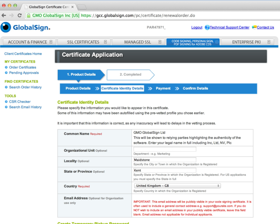 Provide Certificate Details