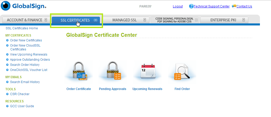SSL Certificate Tab