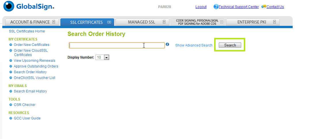 Search Order History