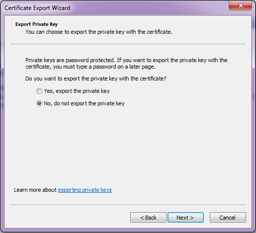 Do Not Export Private Key Option