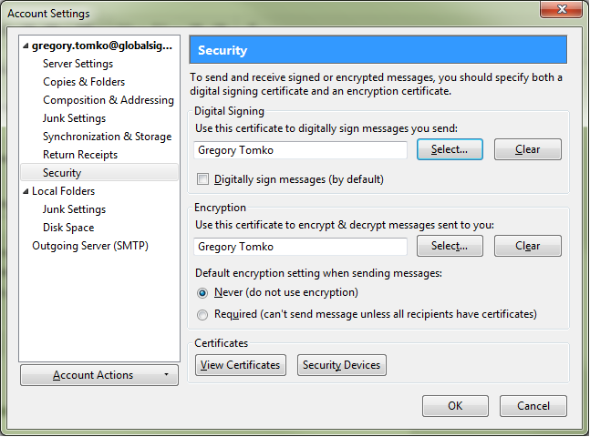 Choose Encryption Certificate