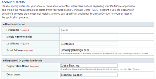 Enter account details