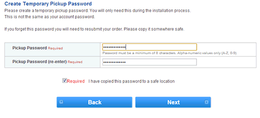 Create Pickup Password