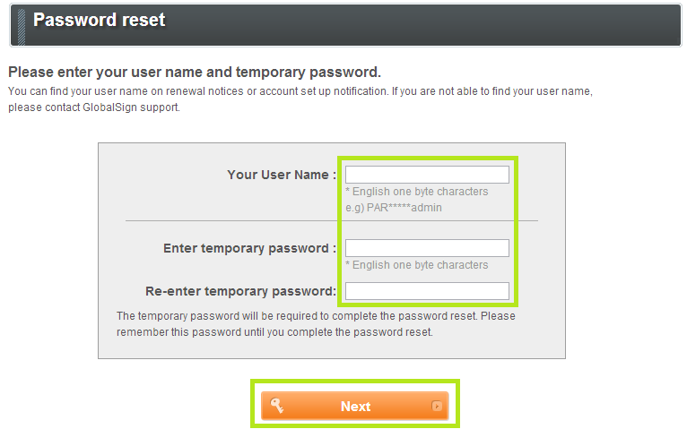 Enter your username and password