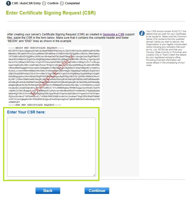 Enter Certificate Signing Request